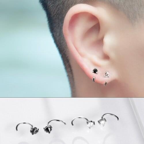 1 piece Men Women Ear Hook Earrings Personality Black White Zircon Simple Mini Earrings