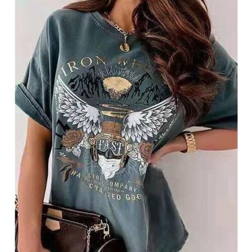 Vintage Eagle Aesthetic Y2k Tops O-neck Short Sleeve Oversized T Shirts American Style Fashion Female Summer Tees 2021 Plus Size