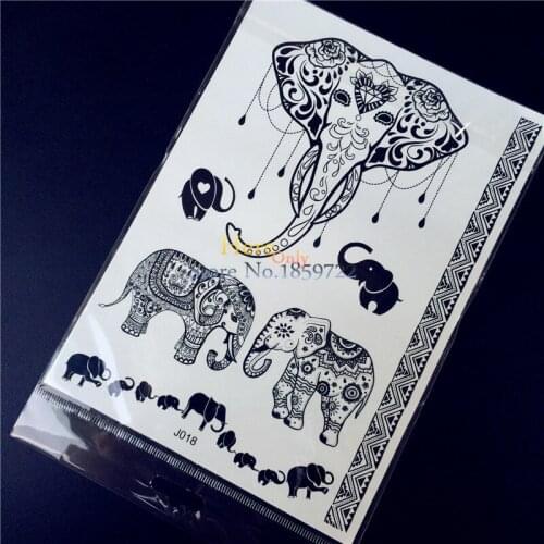 25 Styles Removable Black Henna Temporary Tattoo Waterproof Elephant Ganesha Bridal Wedding Body Art Fake Tattoo Stickers HBJ018