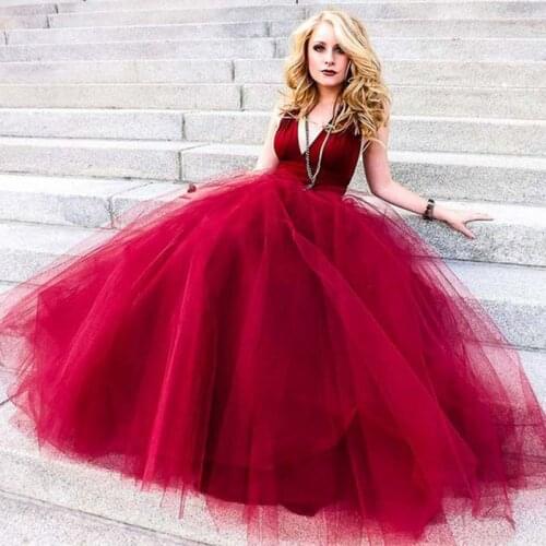 Red Tulle Skirts High Quality Underskirt 2021 Floor Length Elegant Young Girl Women Elastic Waistband Female Tutu Skirt