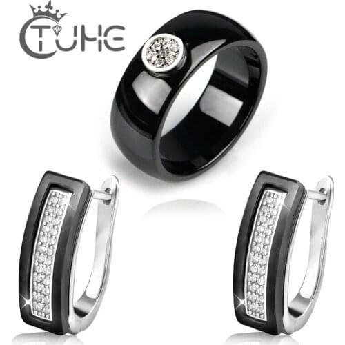 8MM Width Smooth Ceramic Rings U Shape Ceramic Stud Earrings For Women Elegant Style Fashion Ceramic Jewelry Wedding Party Gift