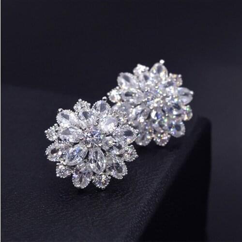 AAA Cubic Zirconia Flowers Stud Earrings For Women Luxury Bride Party Gifts