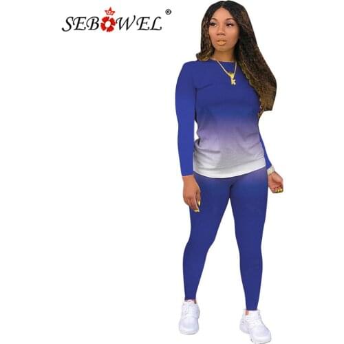 SEBOWEL Casual Gradient Women Jogger Sets Autumn Spring Long Sleeve Two-piece Tops Pants Suits Female Tracksuit Outfits Clothing