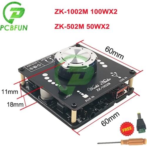 ZK-502M MINI 2.0 Stereo Bluetooth 5.0 Digital Power Amplifier Board Module 12V 50WX2 100WX2 Stereo for AMP Home Theater 5V-24V