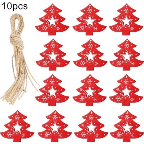 10Pcs Wooden Christmas Tree Hollow Out Star Hole Rope Hanging Pendant Home Windows Decor