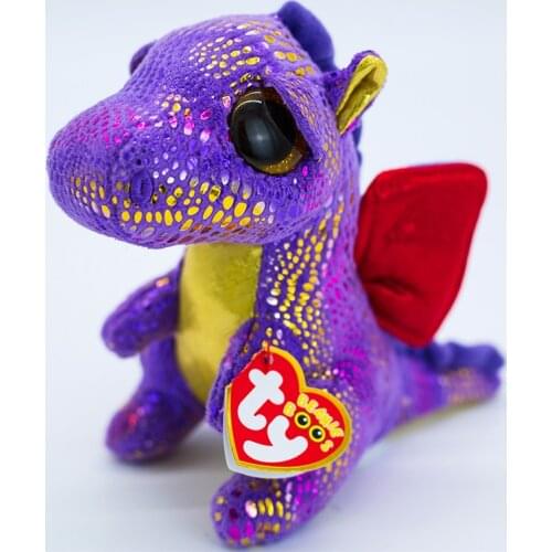15CM Ty Glitter Big Eyes Stuffed Animal Spectra The Purple Dinosaur With Red wings Soft Toys Collection Doll Christmas Gift