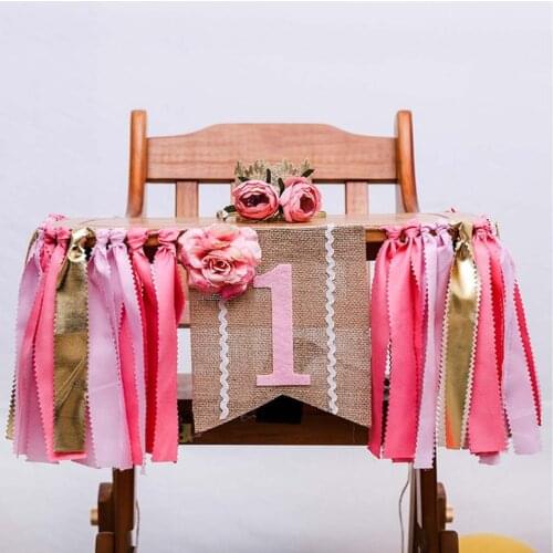 2021 High Quality Baby First Birthday Pink Chair Banner ONE Year 1st Birthday Party Decoration Boy Girl Bunting Supplies