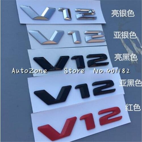2X New Car Styling Good Quality 3D V12 Silver Black Red Side Decal Auto Badge Emblem Sticker logo
