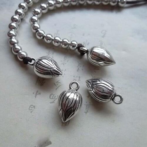 30pcs/lot Fashion Tibetan Silver Alloy Lotus Design Pendant Materials 14.5x8mm Fancy End Beads Charms DIY Jewelry Making Bangles