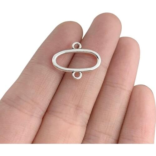 60 x Antique Silver Color Hollow Open Oval Connector Charms Pendants for Necklace Bracelet Earrings Jewelry Making Accessories