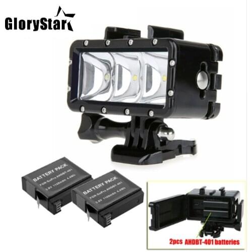 Go Pro 35m Diving Led Flash Light Underwater lamp (2x Hero4 Batteries) For GoPro Hero 5 3+4 4S XiaoMi yi 4K 4k plus SJCAM sj4000
