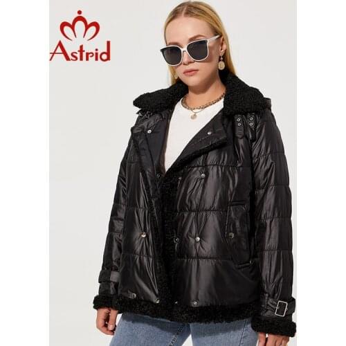 Astrid Womens Autumn winter coat Short Lamb wool Fashion jacket Women Coat Thin cotton warm Parka plus size Fur jackets AM-9775