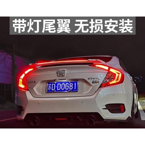 CEYUSOT FOR NEW Style Spoiler Wing Honda Civic Sedan ABS Material Rear Lip Long LED Lights Tail FIN Accessories Refit 2016-2020