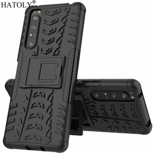 HATOLY For Cover Sony Xperia 1 II Case Armor Shockproof Silicone Hard Plastic Case Cover For Sony Xperia 1 II with Phone Holder