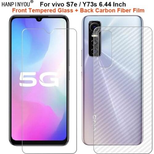 For vivo S7e / Y73s 6.44" 1 Set = Soft Back Carbon Fiber Film + Premium Tempered Glass Front Screen Protector
