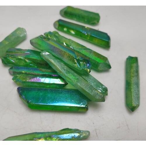 500g Electroplated Green Titanium Aura Lemurian Crystal Wand Point Healing Crystal Stone Decor Natural Quartz Crystals