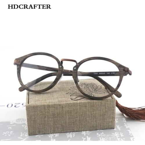 HDCRAFTER wooden eyewear glasses frames for men unisex round eyeglasses frame with clear lens retro prescription glasses frame
