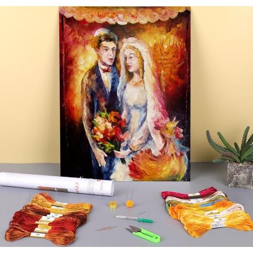 Oil Painting Style Printed Water-Soluble Canvas 11CT Cross-Stitch DIY Embroidery Complete Kit DMC Threads Knitting Jewelry
