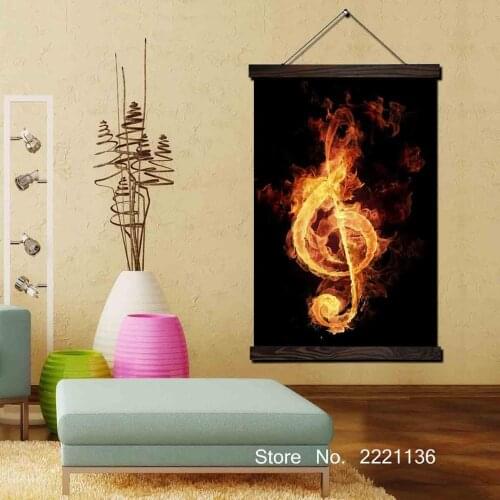 Fire Music Note Framed Scroll Painting Wall Art Hanging Canvas Painting HD Printed Pictures for Living Room Decoration