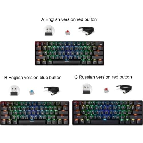 Russian English Mechanical Keyboard 61 Keys USB Wired 2.4G Wireless Dual Mode Gaming Keyboards Backlight for Desktop PC QW