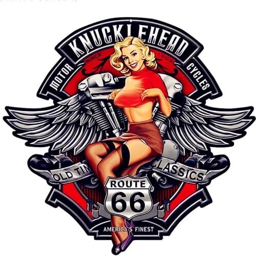 Dawasaru 3D Sexy Girl Knucklehead Motorcycles RT66 Pin Up Girl Waterproof Car Window Bumper Accessories Car Sticker,15cm