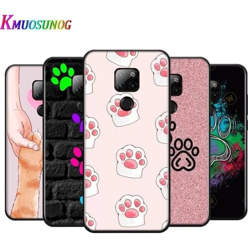 Cat dog paw footprints For Huawei Y9A Y8P 2020 Y8S Y7A Y9 Y7P Y5P Y9 Y7 Y6 Y5 Prime Pro 2019 2018 2017 Black Phone Case