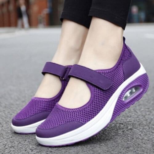 Womens Hook Loop Breathable Mesh Walking Shoes Summer Air Cushion Sneakers Walking Shoes Outdoor Gym Sneakers Zapatillas Mujer