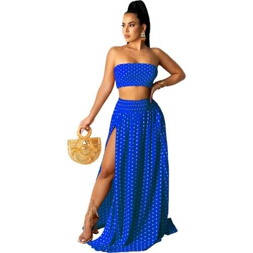 Summer Suit For Women Polka Dot Print Tube Top + Split Loose Skirt Two-Piece Suit European And American New Evening Dresses 2021