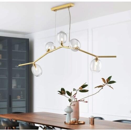 Minimalist strip chandelier copper light luxury restaurant light tree branch lamp creative molecular light Nordic bar table lamp