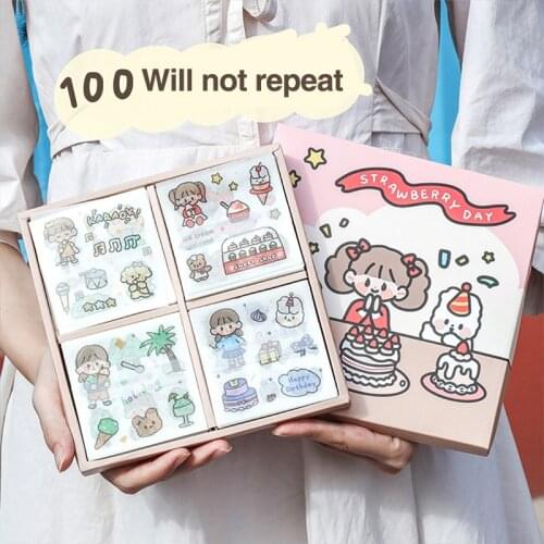 100Sheets Leuke Stickers Set Bullet Journal Cartoon Pocketbook Materiaal Decoratie Kleine Patroon Ins Meisje Waterdicht Stickers