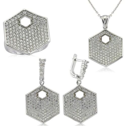 Original silver , Zircon Stony Hexagon Set ,Most Special Jewelry Sets Suitable and Quality Products Types