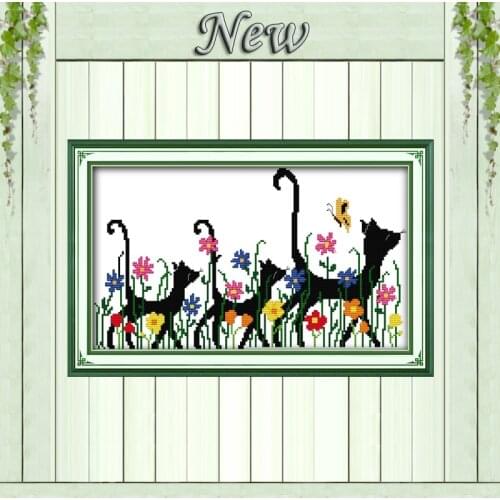Mother and sons travel together,Cat Home Decor,pattern print on canvas DMC 11CT 14CT Cross Stitch kits,needlework Set embroidery