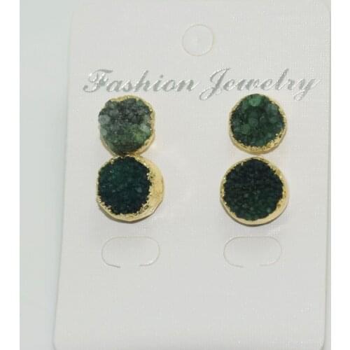 Raw Stone druzy charm earrings for girl green cluster crystal quartz natural geode druzy quartz stud earrings for women party