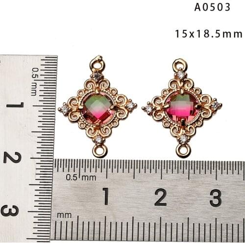 New 4PCS Square 18k Gold Plated Metal Rhinestone Crystal Charm Pendants Glass Stone for Diy Earrings Necklace Jewelry Making Gem