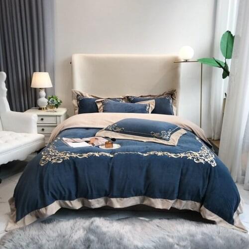 New Velvet Bedding Sets Elegant Embroidery Duvet Cover Flat Sheets Pillowcase