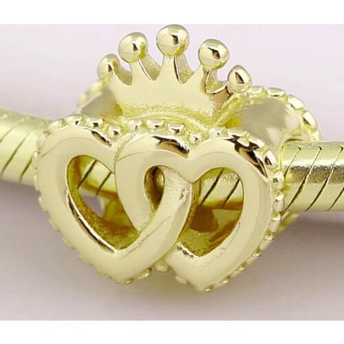 Original Shine Openwork Entwined Love Heart Royal Crown Beads Fit 925 Sterling Silver Charm Bracelet Bangle DIY Jewelry