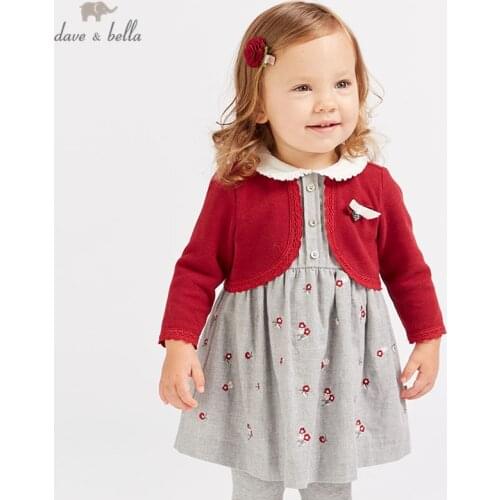 DB8699 dave bella autumn baby Knitted Dress girls Lolita long sleeve dresses children peter pan collar boutique clothing