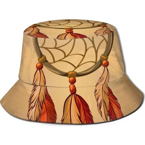 CINESSD Dream Catcher And Feather Unisex Casual Sun Hat Bucket Hat for Men Women Bob Hip Hop Caps Summer Fisherman Hat Panama
