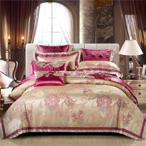 Royal Egyptian embroidery Rose red luxury Queen King 4/6 oversize bed covers oversize bed sheets down quilt covers pillowcases