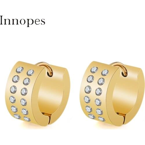 Innopes Fashion Geometric Gold Crystal Small Round clip Earring for Women Girls Simple Mini Circle Earring for Wedding Jewelry