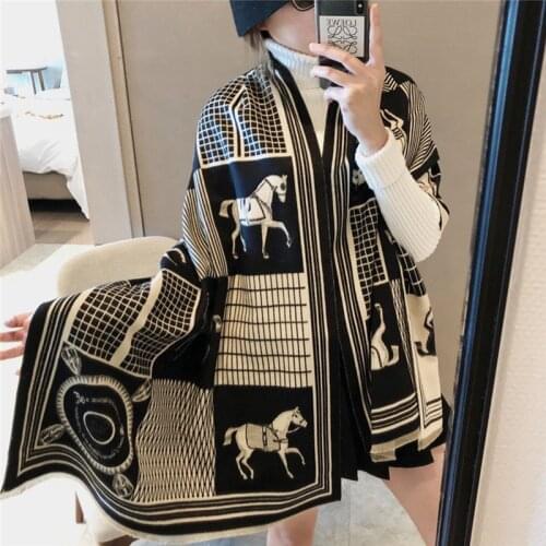 2021 New Arrival Horse Print Cashmere Scarf Winter Women Pashmina Scarves Thick Warm Blanket Shawl Wrap Double Sides Available
