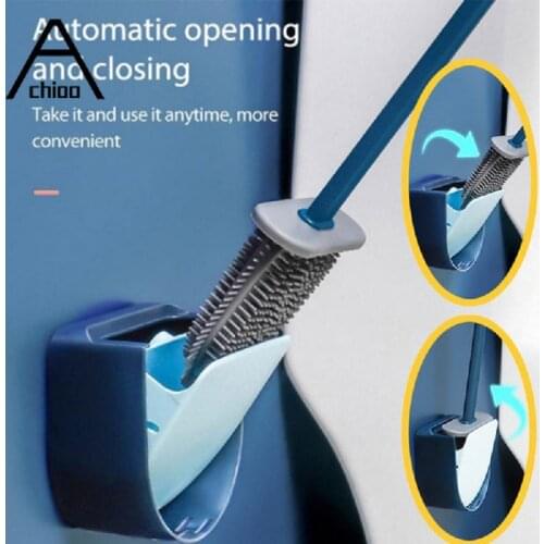 Bath Silicone Toilet Brush WC Cleaning Home Bathroom Brush Holder Creative Long Handle No Dead Ends Wall Mounted Bathroom Clean