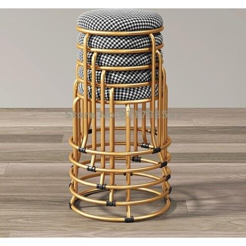 Nordic modern dining chair household low stool simple makeup stool restaurant milk tea shop small round stool stacked iron chair