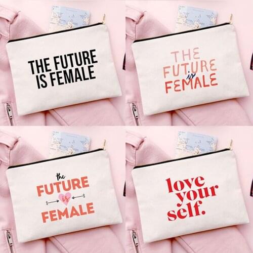 The Future Is The Female Print Cosmetic Bags Organizer Bag Women Multifunction Beauty Bags Travel Toiletry Organizer Lady Clutch