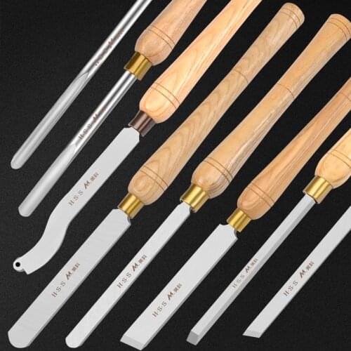 Woodworking Lathe Chisel Set High Speed Steel Skew Spindle Round Nose Gouge Wood Turning Tools with HSS Blade Hardwood Handles
