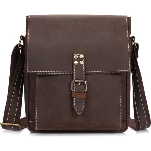 Vintage Crazy Horse Genuine Leather Men Shoulder Bag Leather messenger bag male crossbody bag Sling Casual Bag Brown New 2017