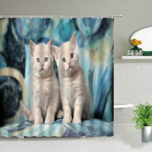 Funny animal cute cat cartoon waterproof shower curtain bathroom renovation home decoration