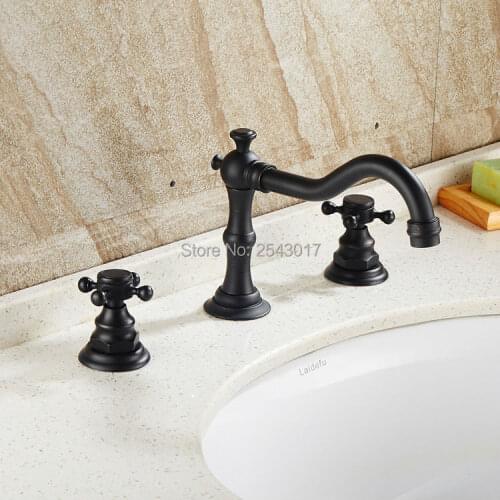 High Quality Bathroom 3 pcs Faucet Hot and Cold Deck Mounted Dual Handle Black Bronze Finish Bathtub Mixer Taps ZR861