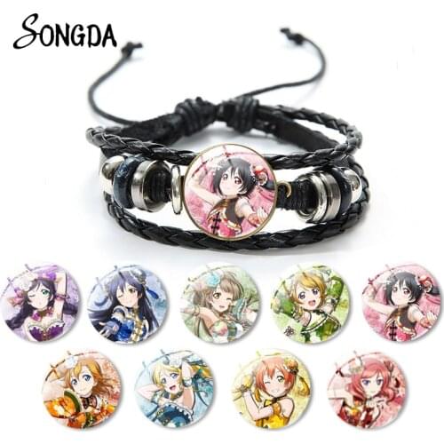 Japan Anime Cartoon LoveLive! Leather Bracelet Art Photo Cosplay Crystal Bangle For Fans Women Men Kids Jewelry Childrens Gifts