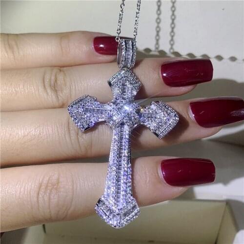 HIPHOP Jewelry Big Cross Pendant AAAAA zircon cz 925 sterling silver Party Wedding Pendants with necalace for women Men Gift
